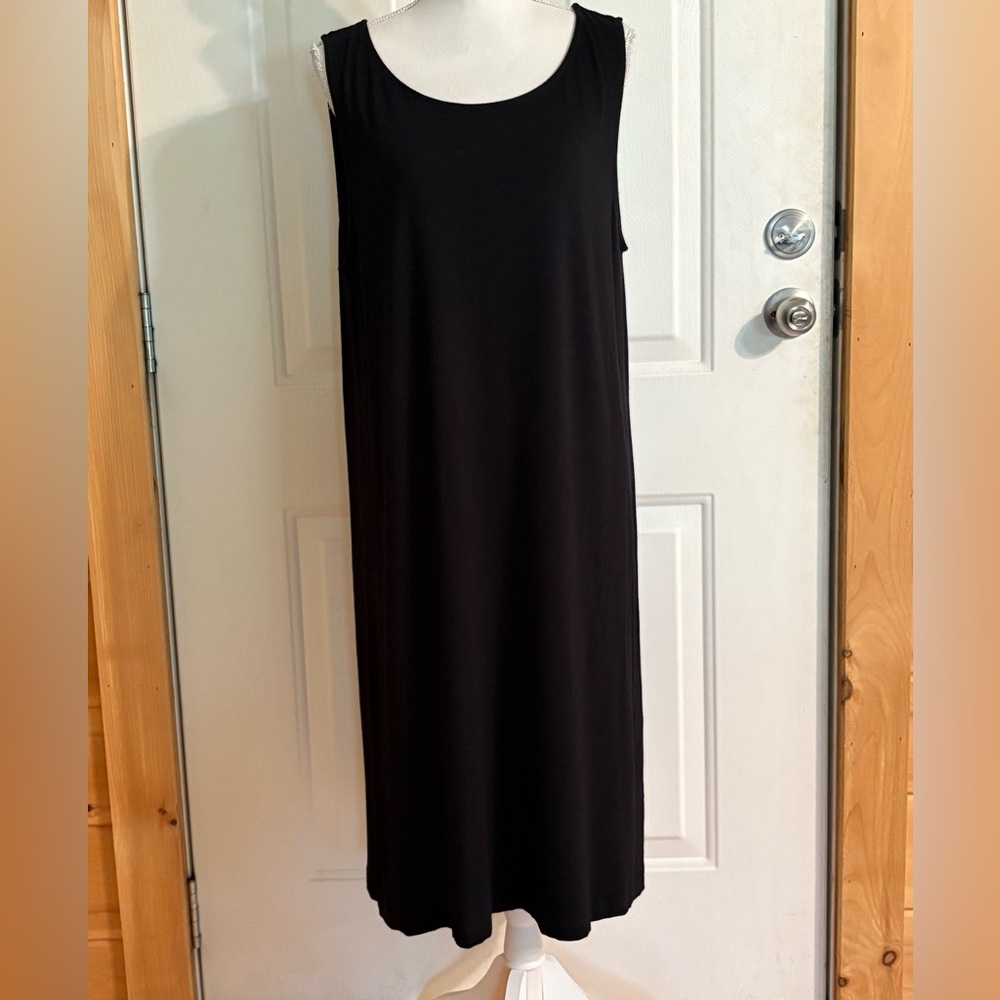 Eileen Fisher Black Sleeveless Maxi Dress size Large soft fabric, relaxed